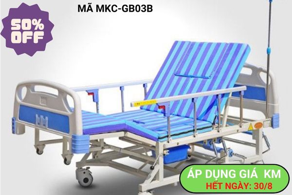 Giường bệnh đa năng MKC-Medical 4 tay quay hạ chân hoàn toàn.