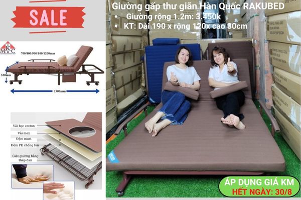 Giường gấp Hàn Quốc RAKUBED rộng 1,2m. Giá KM áp dụng đến 30/8