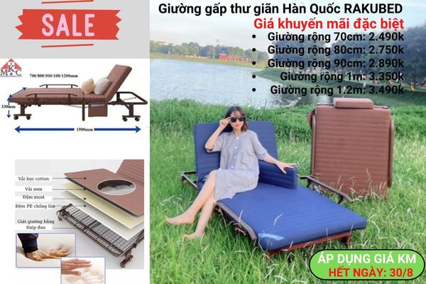 Giường gấp Hàn Quốc RAKUBED rộng 80cm. Giá KM áp dụng đến 30/8