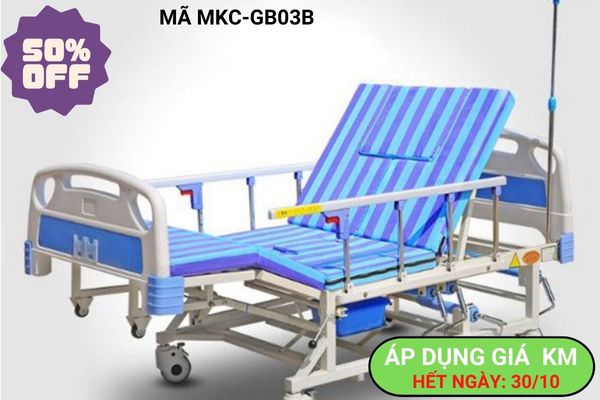 Giường bệnh đa năng MKC-Medical 4 tay quay hạ chân hoàn toàn.