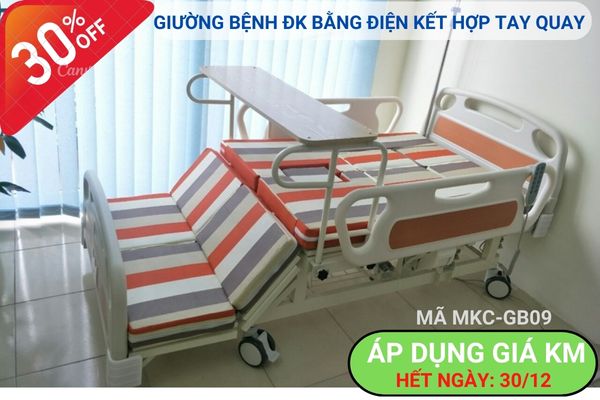 Giường bệnh đa năng điều khiển bằng điện kết hợp tay quay. Áp dụng đến 30/12